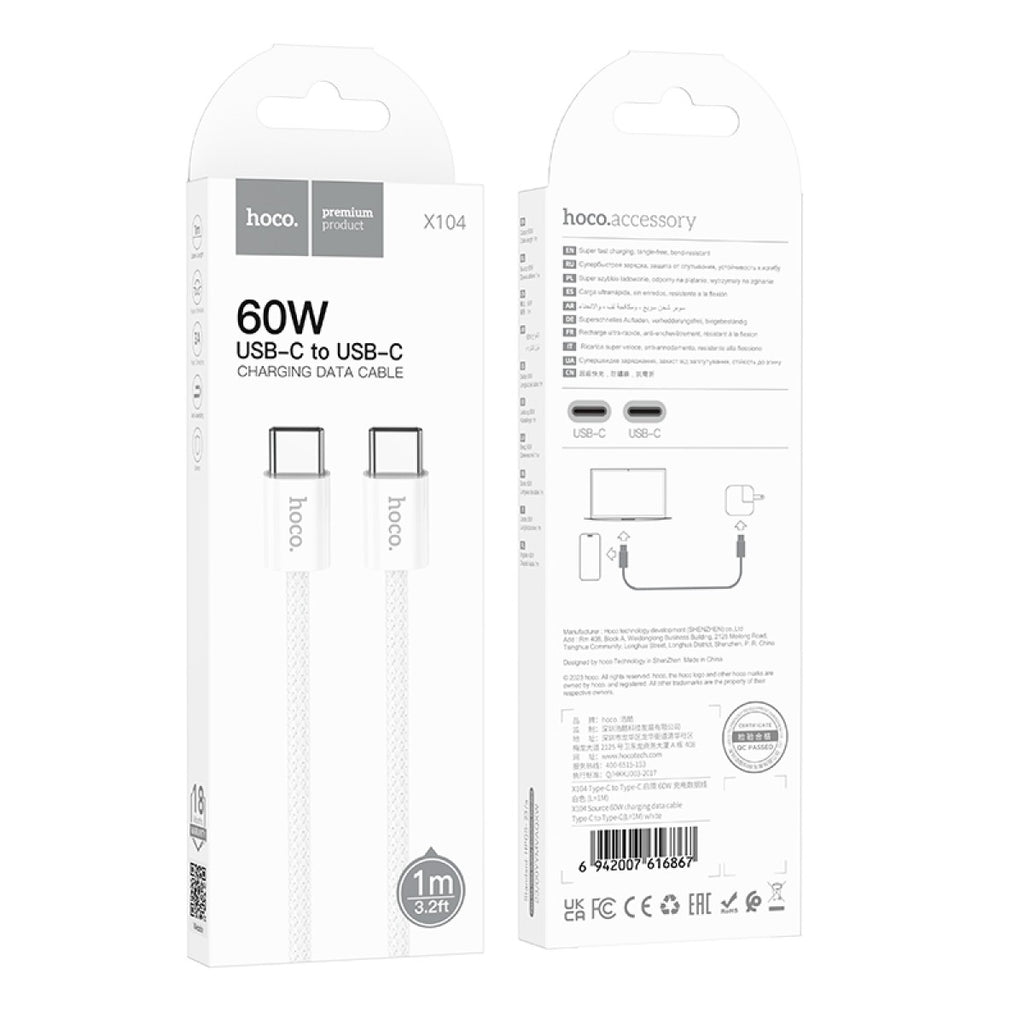 Hoco X104 USB-C to USB-C Charging and Data Cable 60W (1m) White