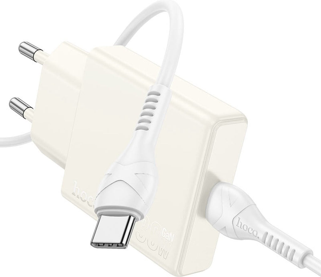Hoco N44 PD30W Fast Charger – USB-C Charger – Compact Design (EU Plug) White