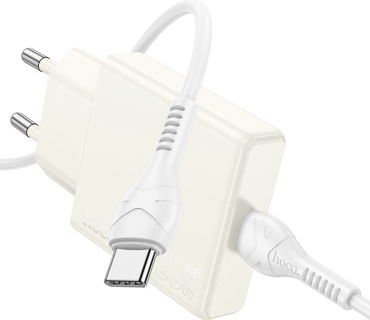 Hoco N44 PD30W Fast Charger – USB-C Charger – Compact Design (EU Plug) White