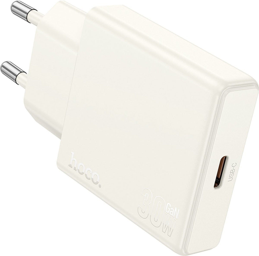 Hoco N44 PD30W Fast Charger – USB-C Charger – Compact Design (EU Plug) White