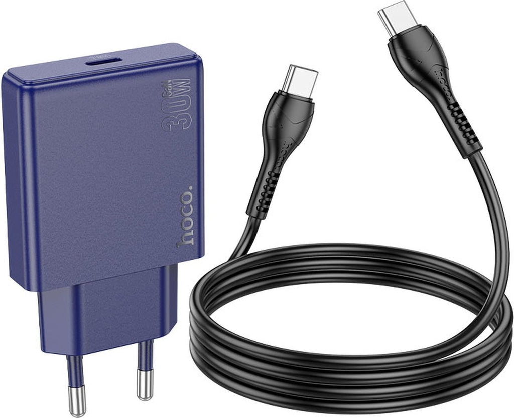 Hoco N44 PD30W Fast Charger – USB-C Charger – Compact Design (EU Plug) Navy Blue