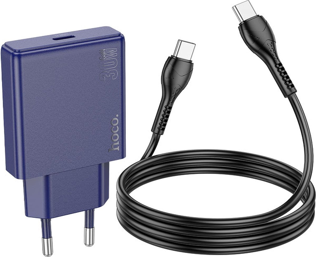 Hoco N44 PD30W Fast Charger – USB-C Charger – Compact Design (EU Plug) Navy Blue