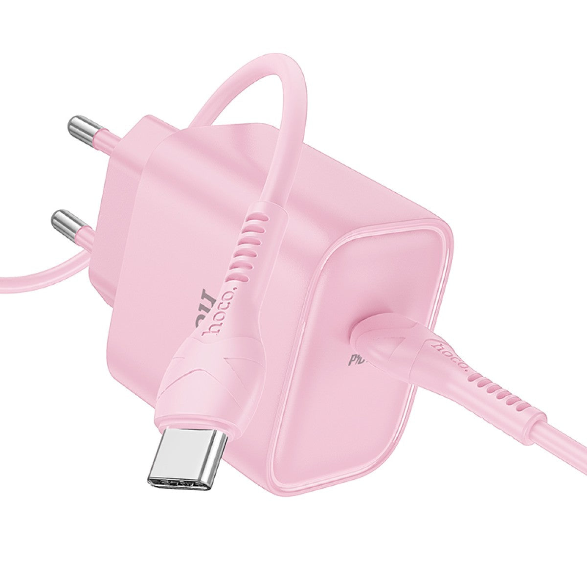 Hoco DC71 PD25W Fast Charger Set – USB-C to USB-C Cable (2 Meters) – EU Plug Baby Pink