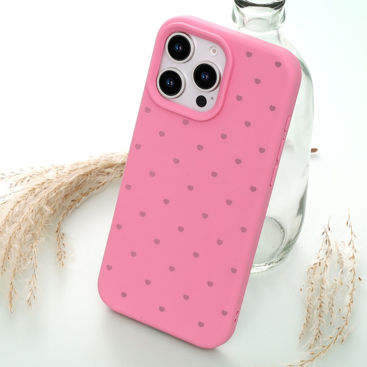 iPhone 17 Silicone Phone Case with Heart Pattern Pink
