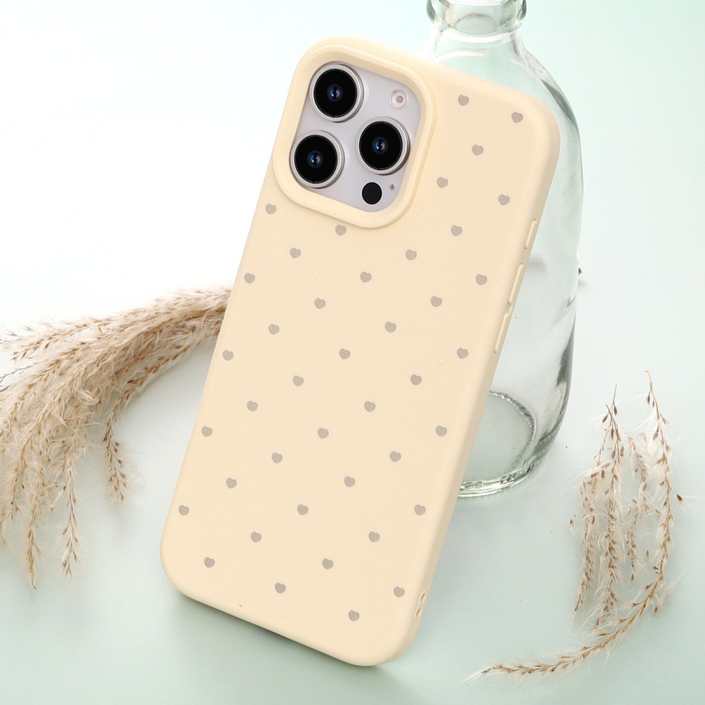iPhone 17 Silicone Phone Case with Heart Pattern Beige
