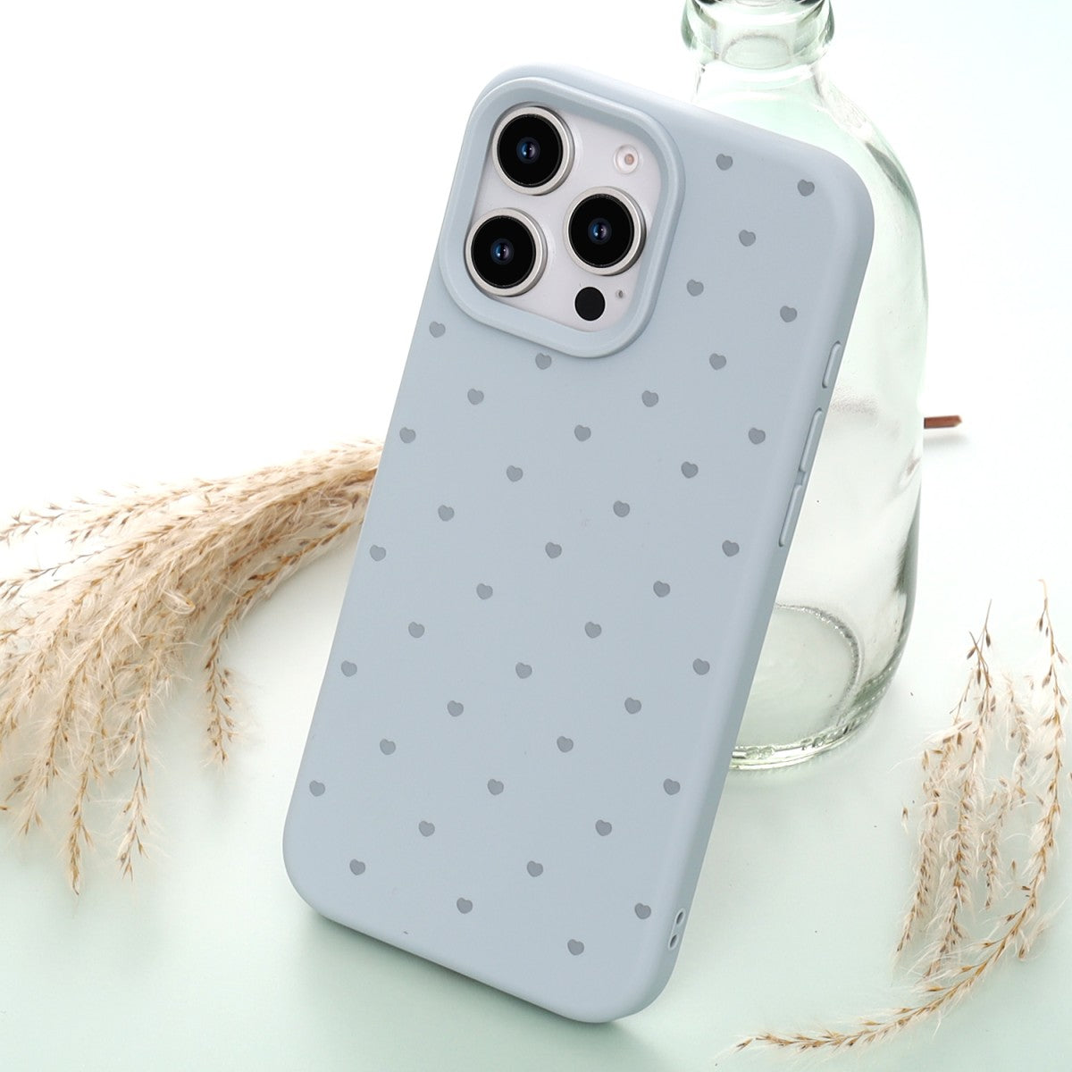 iPhone 17 Silicone Phone Case with Heart Pattern Baby Blue